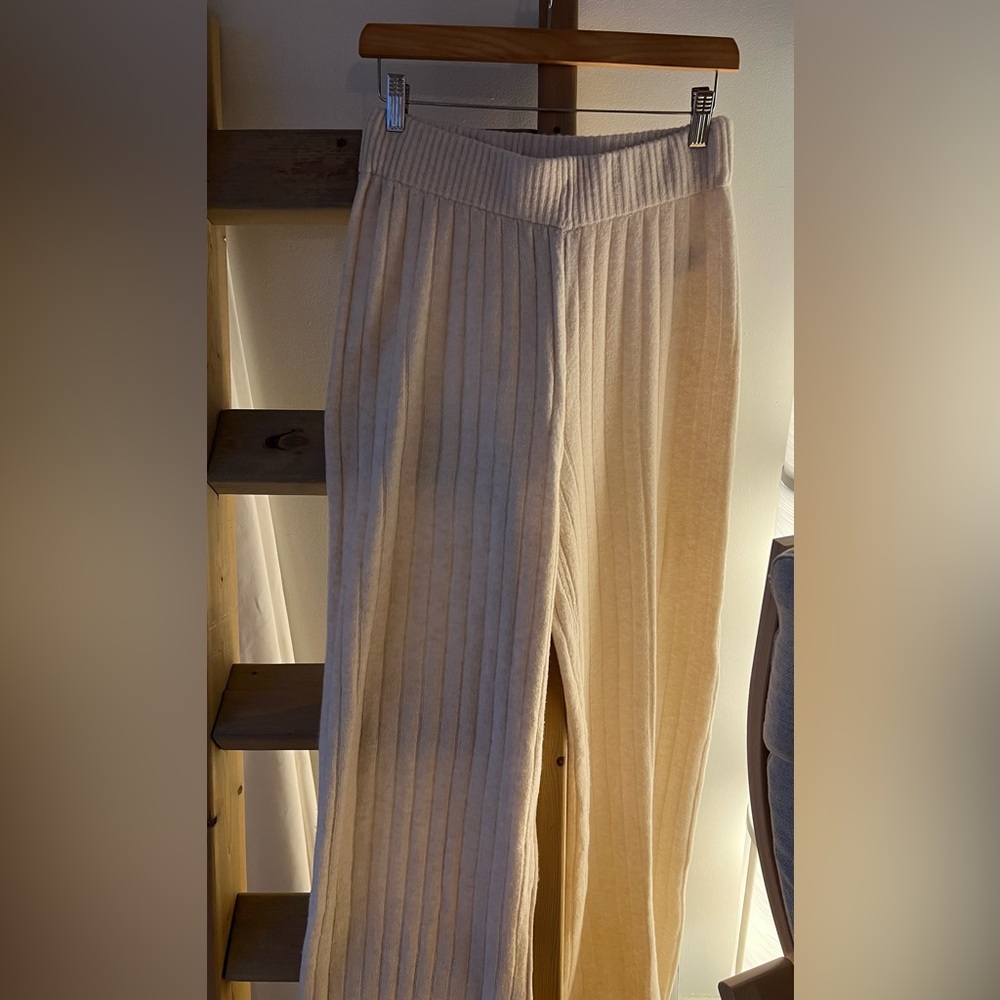 Cream Ribbed Knit straight leg pants for sale